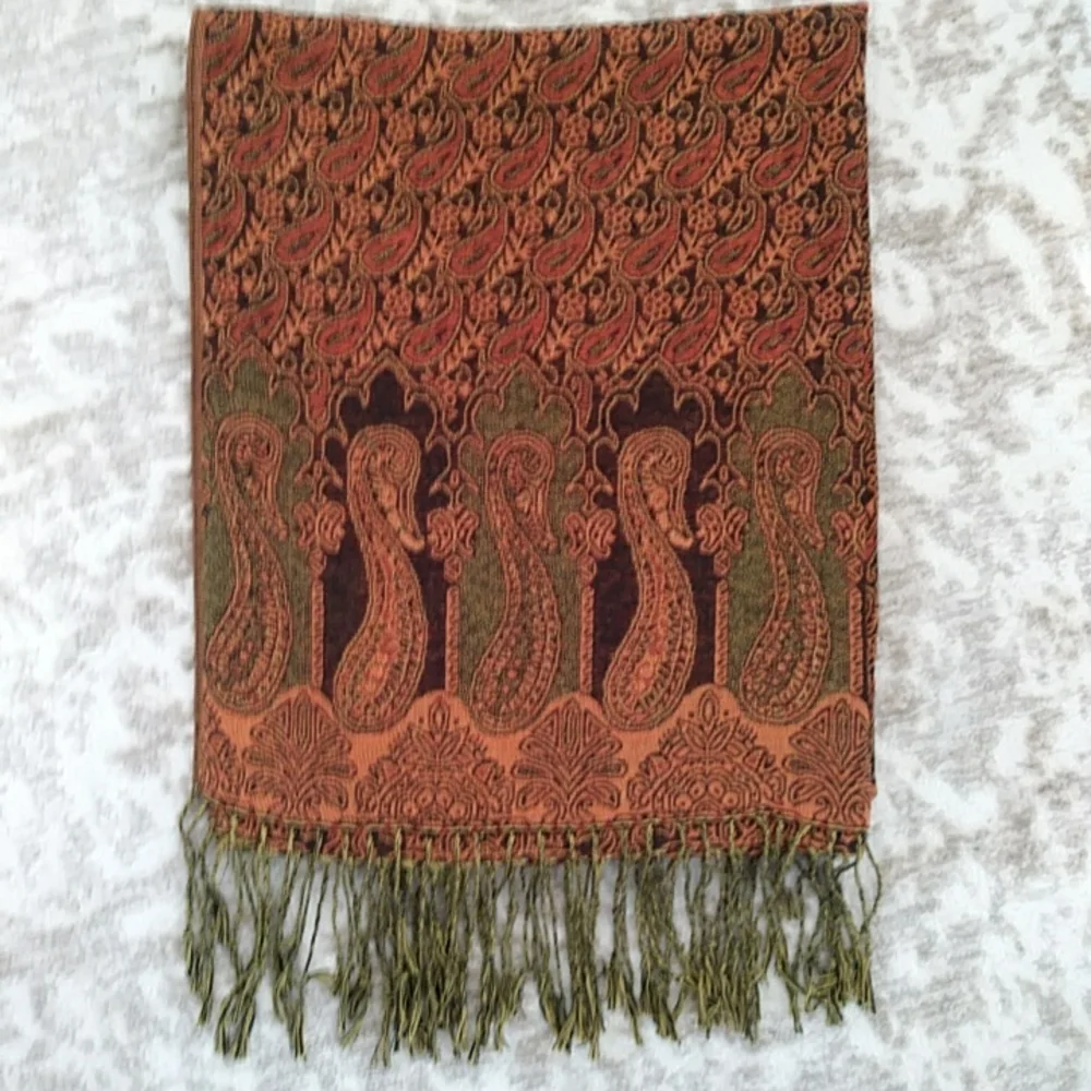 Zu's Paisley Fringed Wolle Silk Blend Scarf Wrap